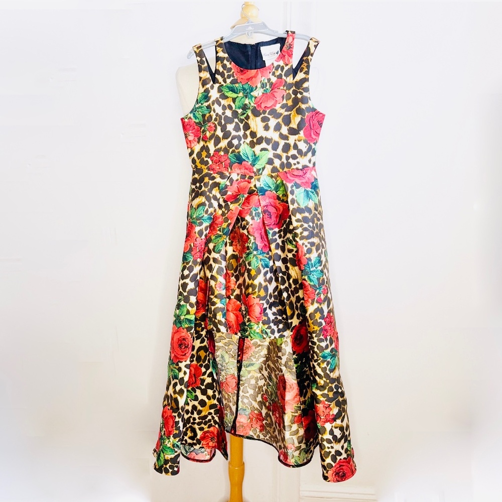 Rare Editions Girls Animal Print Floral Maxi Party Dress Sleeveless Size 10